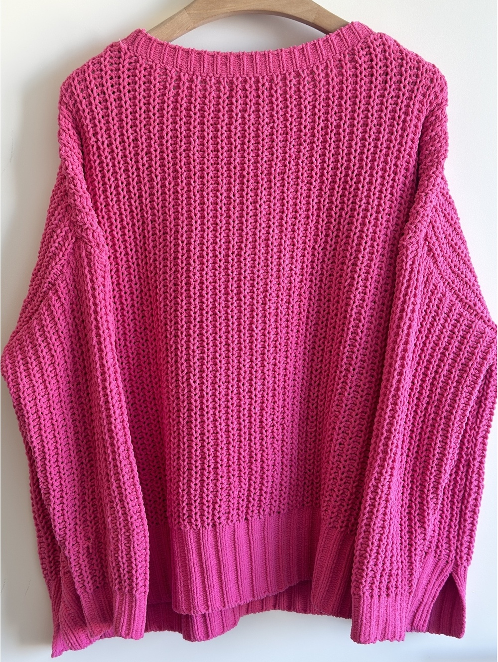 American Eagle Oversized Chenille Crewneck Sweater Hot Pink Chunky Knit Size M - Picture 6 of 9